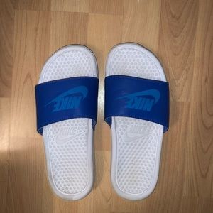 Blue Nike Slides